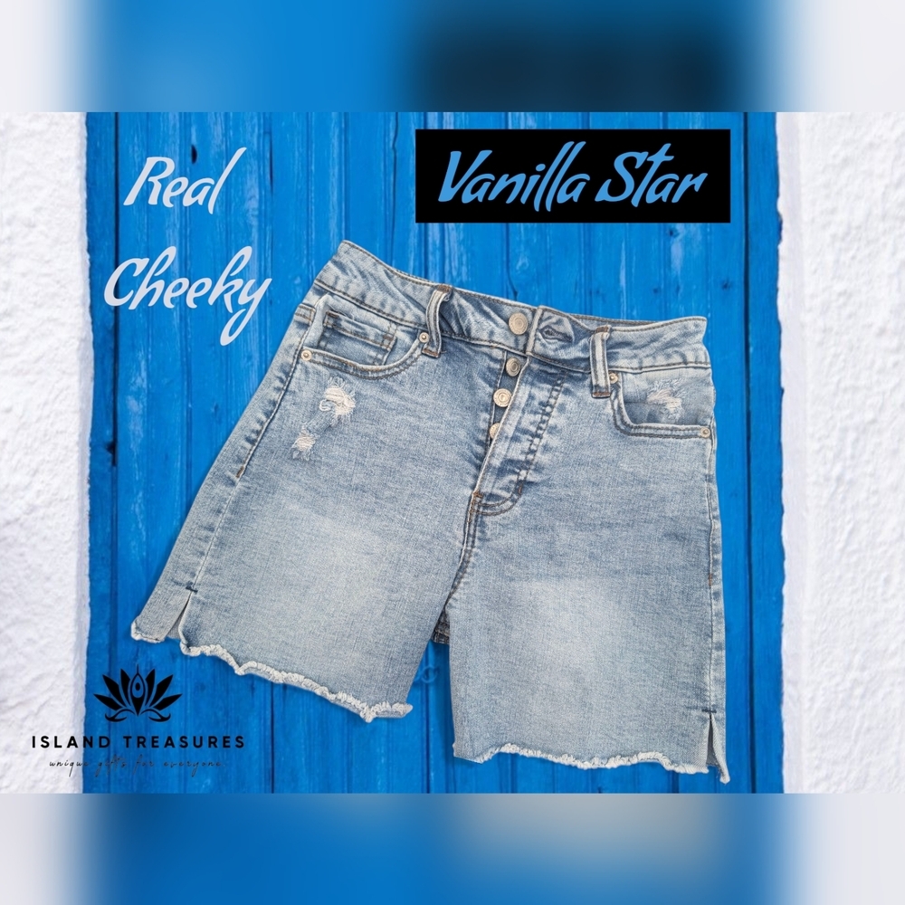 Vanilla Star Real Cheeky Jean Short Junior Sz 3 Light Wash Denim With Side Slids